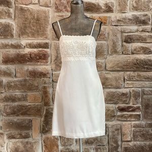 NWT- Sue Wong White Satin Empire Waist Dress, Size 8